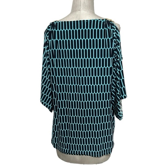 Michael Michael Kors Blue & Black Cold Shoulder With Chain Accent Pullover Top L - Picture 5 of 15